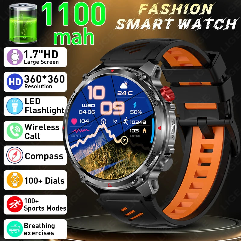 Outdoor 1.46-Inch Calling Smartwatch with Flashlight