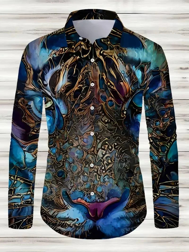Men's Graphic Print Long-Sleeve Casual Shirt