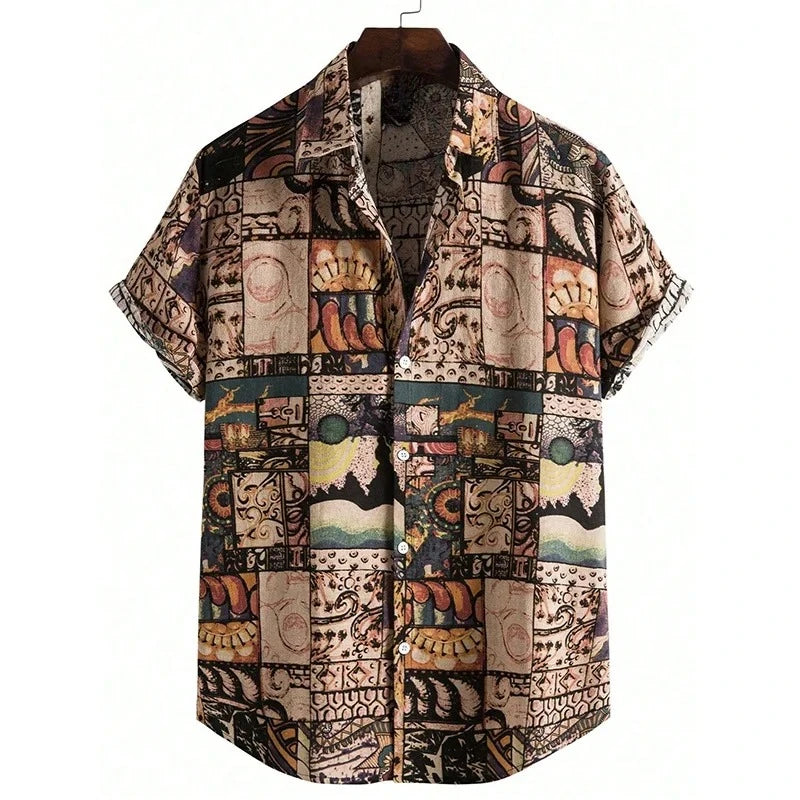 Unisex Floral Print Short-Sleeve Casual Shirt