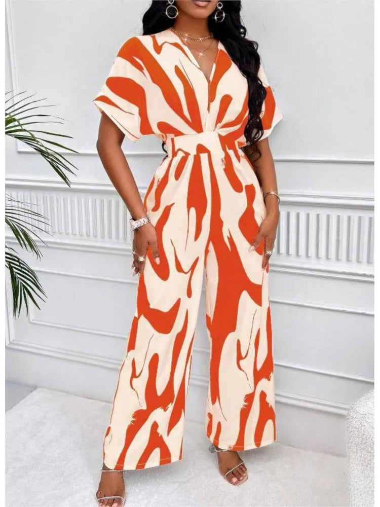 Women's Printed V-Neck Wide-Leg Jumpsuit