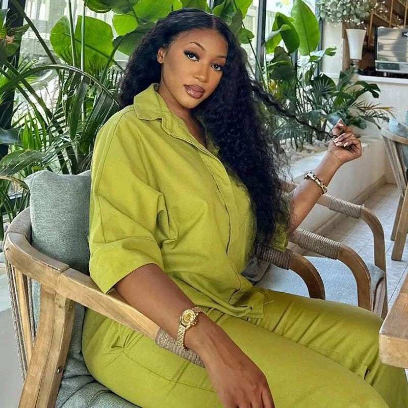 Women's Three-Quarter-Sleeve Blouse & Flared Pants Set
