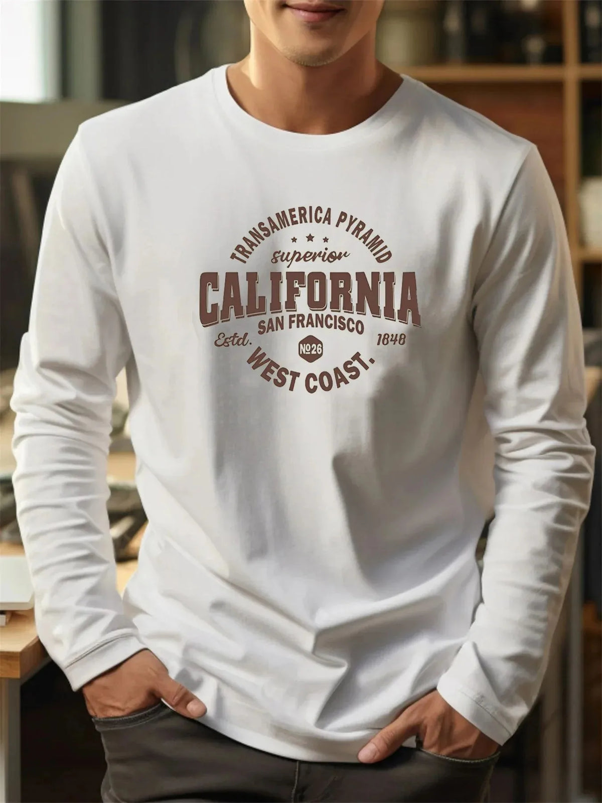 Men's Letter Print Long-Sleeve Casual T-Shirt