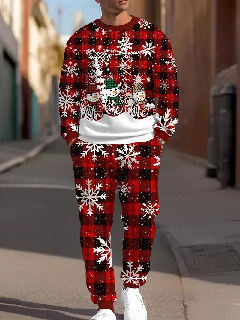 Men's Festive Print Sweatshirt & Pants Set