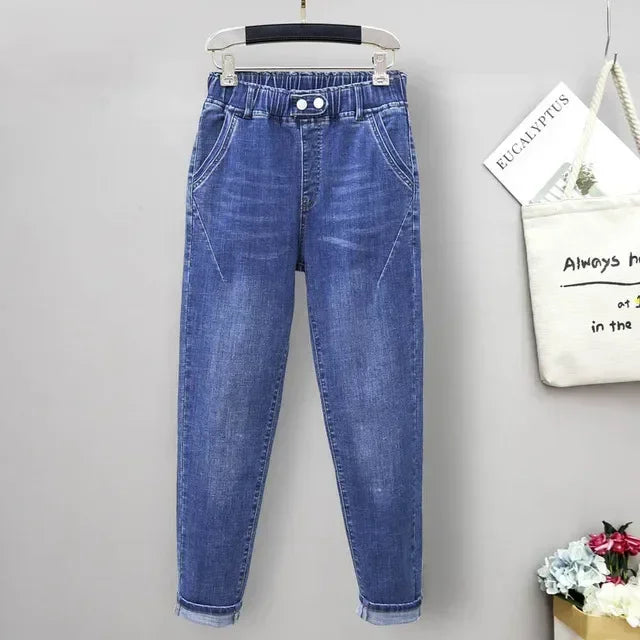 Women's Plus-Size Elastic-Waist Ripped Jeans — product view