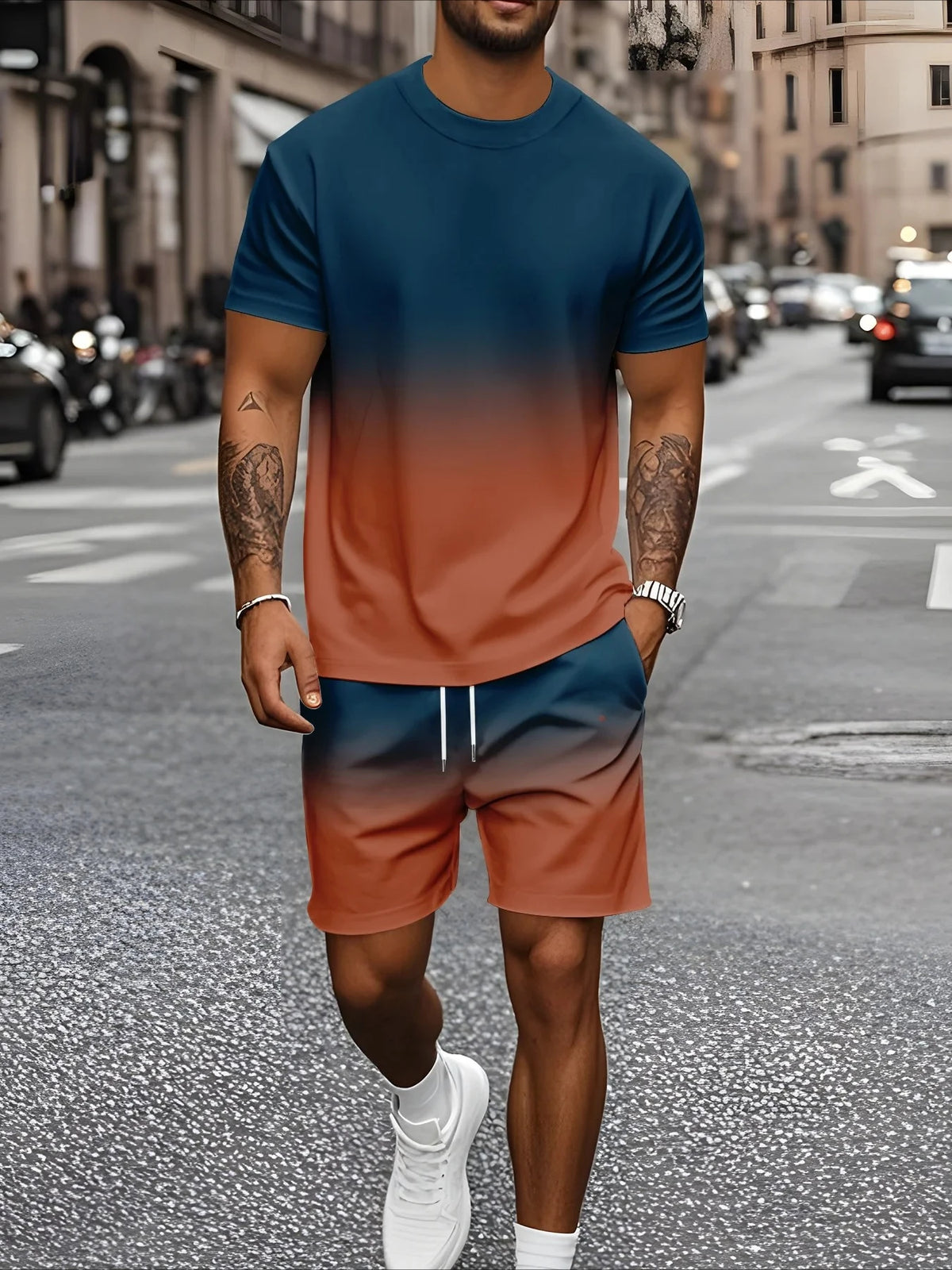 Men's Graphic Print Top & Shorts Set