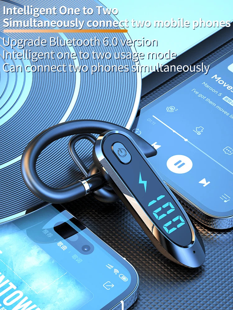 Bluetooth 6.0 Rotating Ear-Hook Headset with LED Display