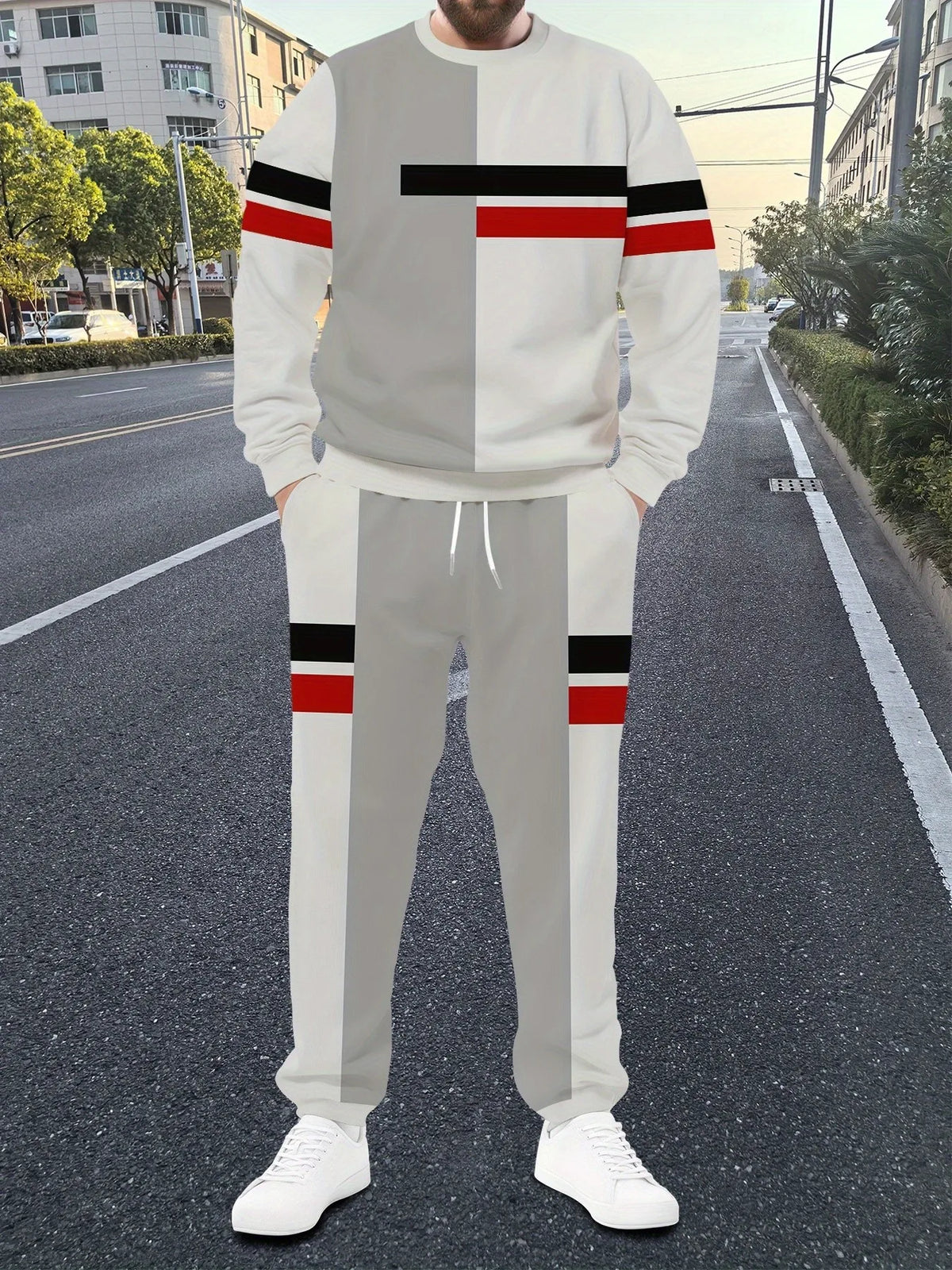 Men's Striped Sweatshirt & Pants Set