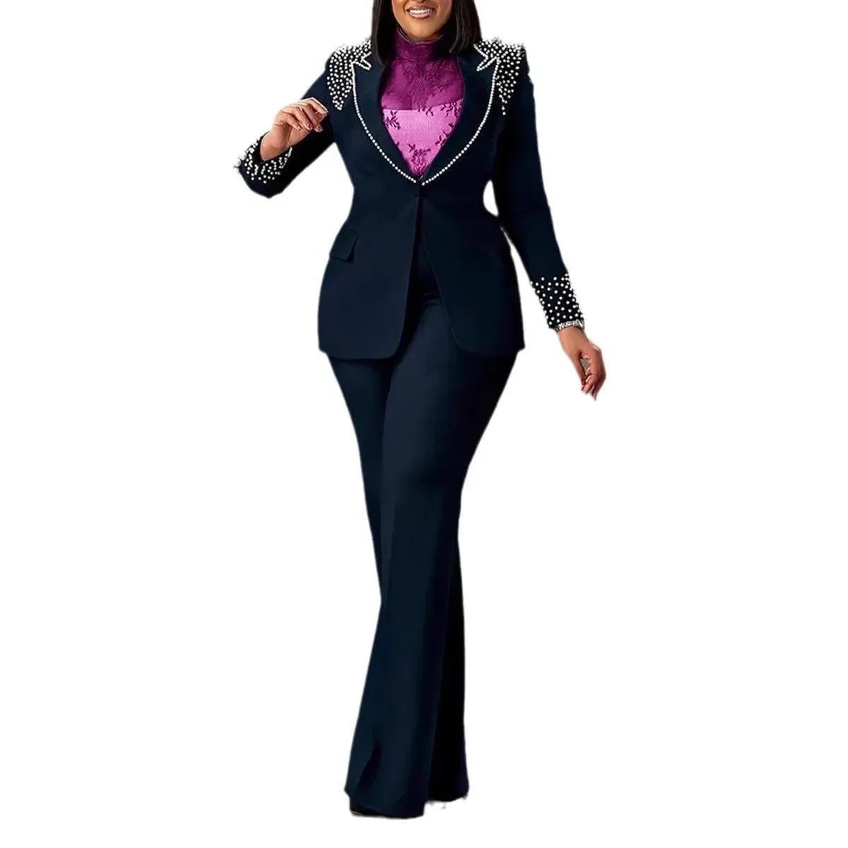 Women's Pearl-Detail Blazer & Pants Set