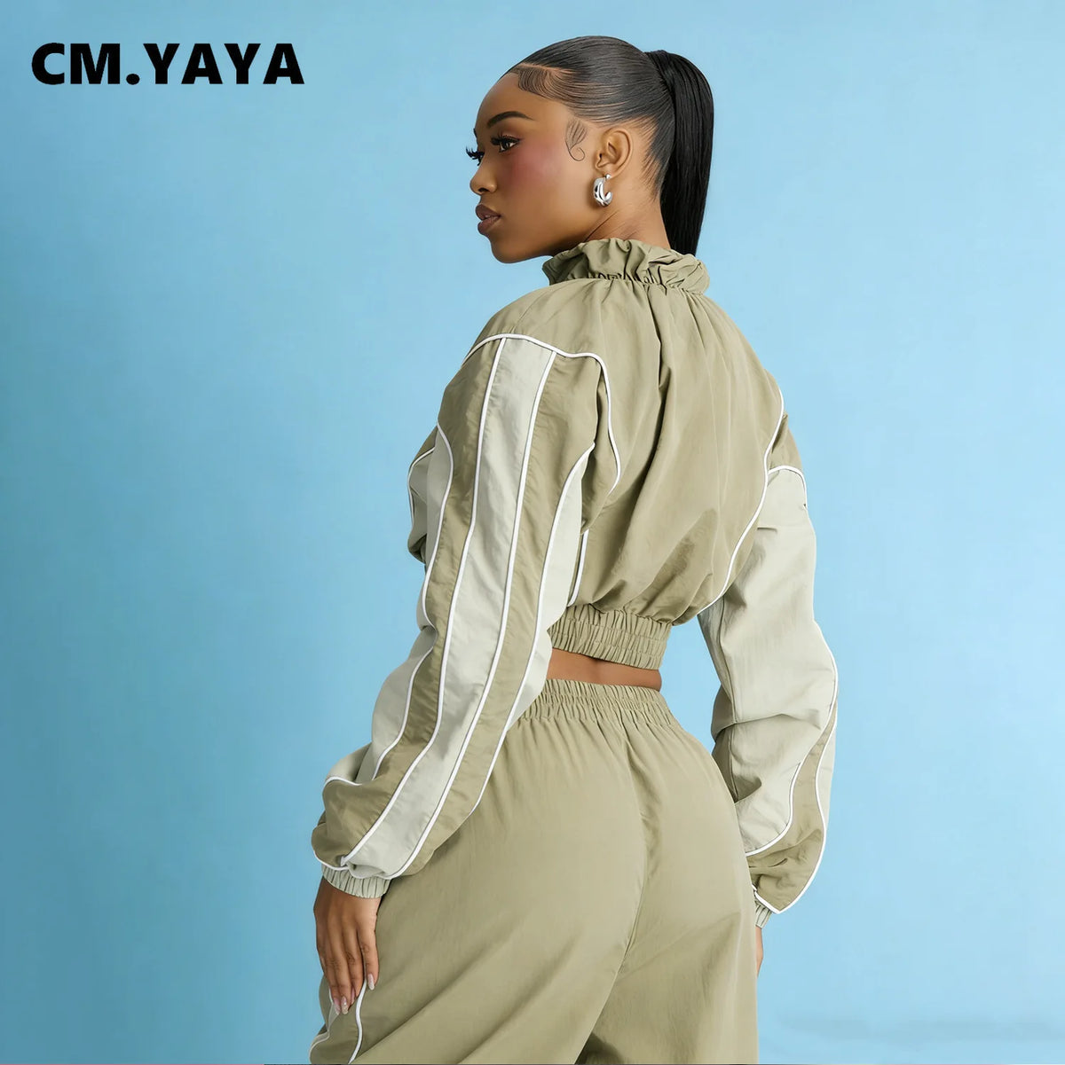 Women's Colour-Block Zip Jacket & Wide-Leg Pants Set