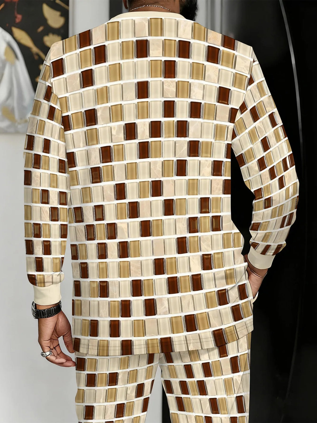 Men's Check Print Sweatshirt & Pants Set