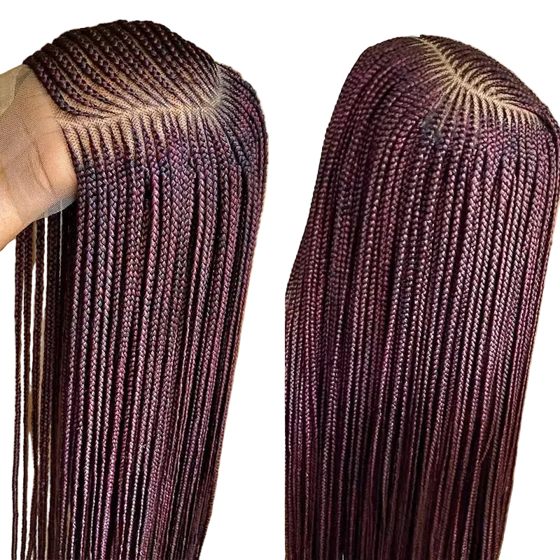 36'' Burgundy Full Lace Braided Wig Faux Locs Synthetic Knotless - OSASCO