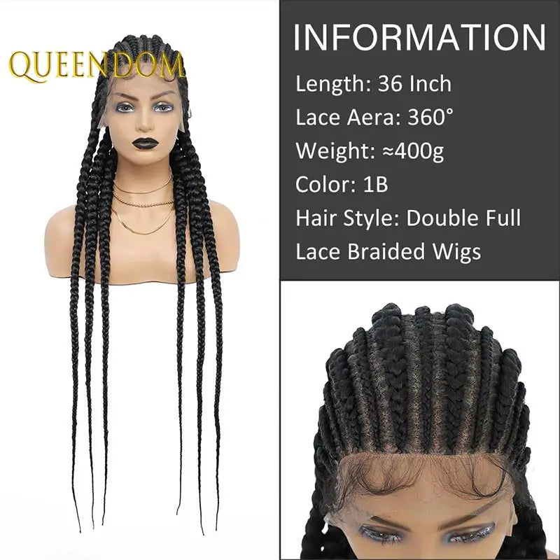 36" Synthetic Full Lace Wig Knotless Box Braid African Braided Wig - OSASCO