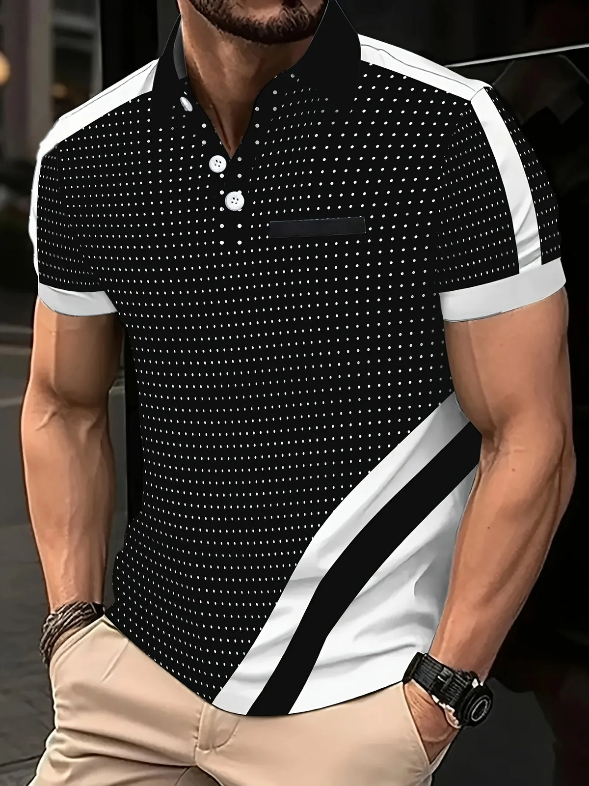 Men's Polka Dot Short-Sleeve Polo Shirt