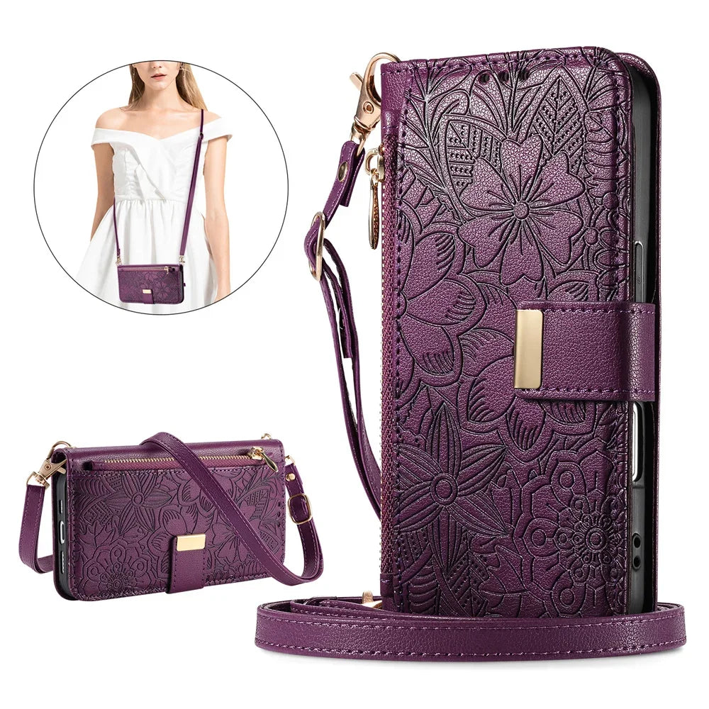 Wrist Strap Crossbody Zipper Wallet Phone Case for iPhone 17 Pro, iPhone 17 Pro Max, iPhone 14 Plus, iPhone 14 Pro Max, iPhone 13, iPhone 13 Pro, iPhone 13 Pro Max, iPhone 12, iPhone 16 Pro, iPhone 12 Pro Max, iPhone 17 & More Models
