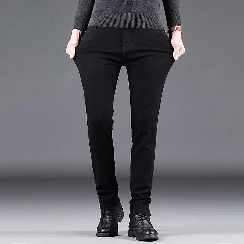 Men's Black Slim Fit Stretch Denim Jeans - Business Casual Style — product view