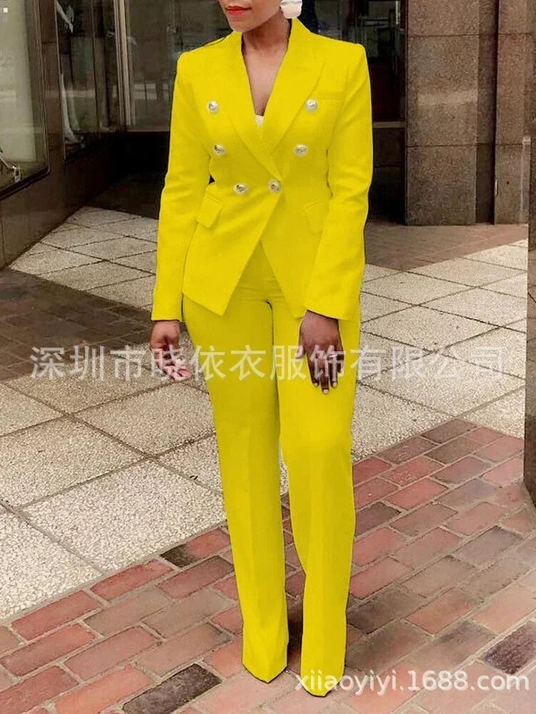Women's White Blazer & High-Waisted Pants Set