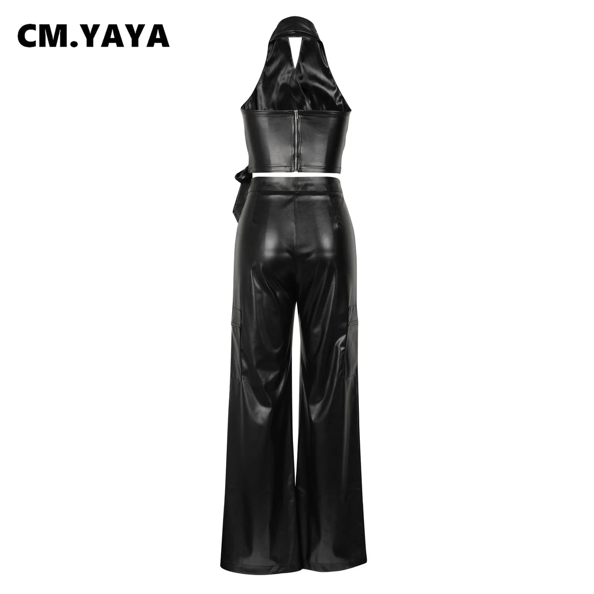 Women's Faux Leather Halter Top & Pants Set