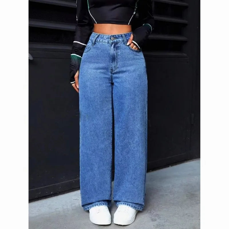 Women's Vintage-Wash High-Waist Wide-Leg Jeans — product view