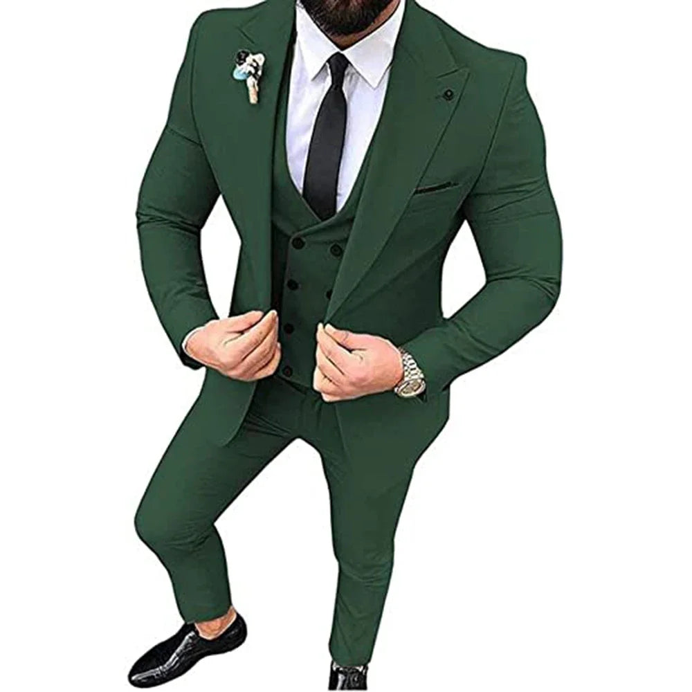 Men's Beige 3-Piece Slim Fit Peak Lapel Suit Set — product view