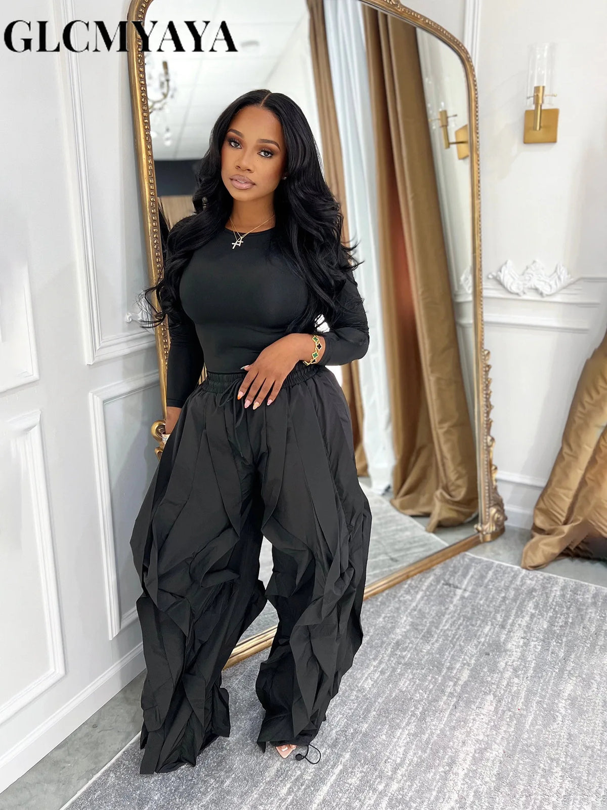 Women's Long-Sleeve Top & Ruffle Pants Set