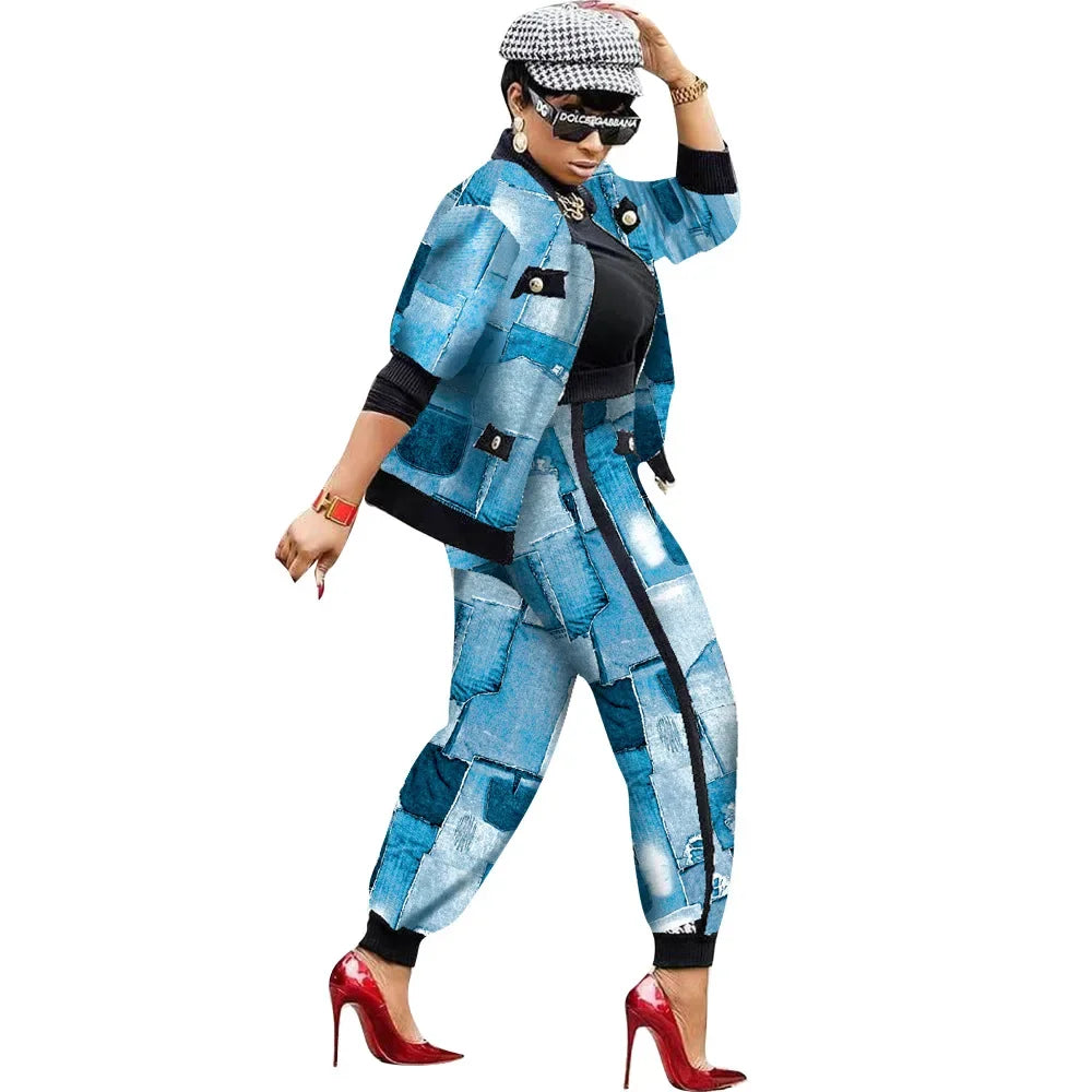 Women's Houndstooth Patchwork Jacket & Pants Set
