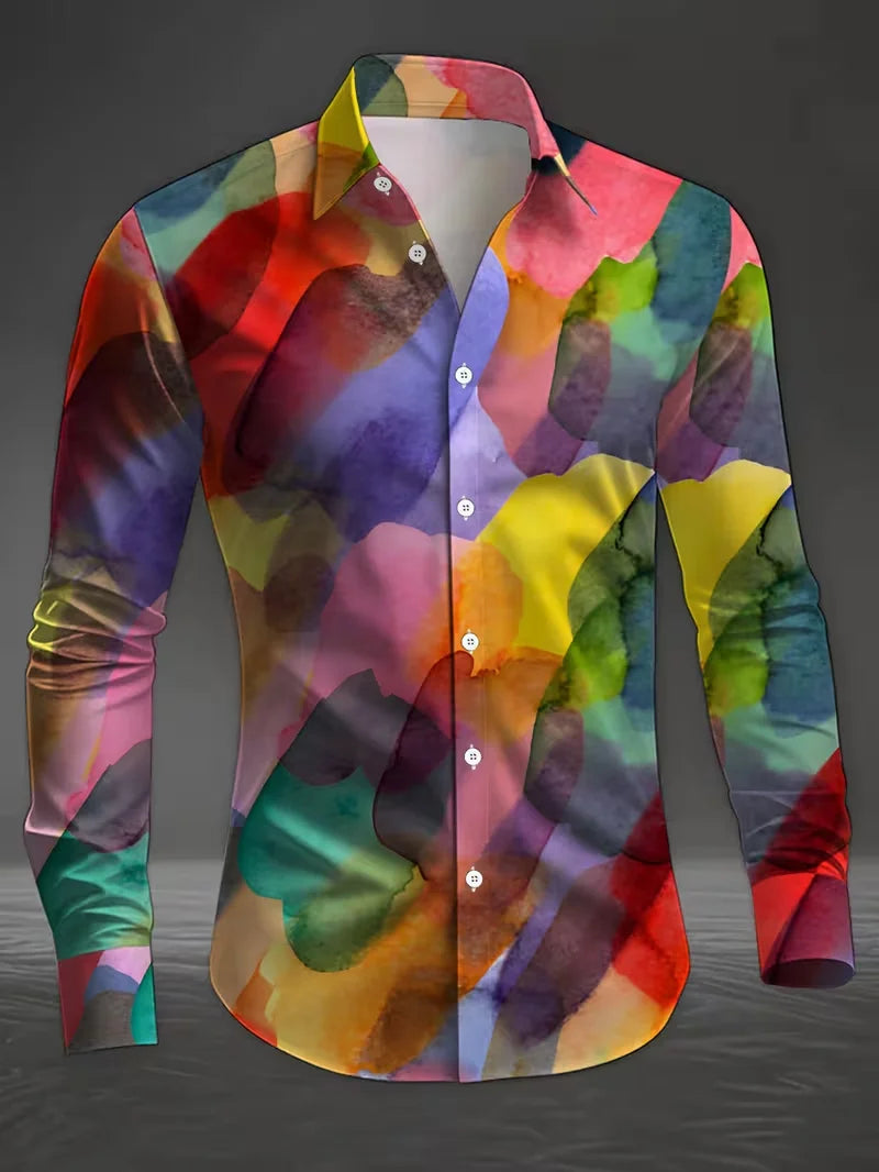 Men's Graphic Print Long-Sleeve Casual Shirt