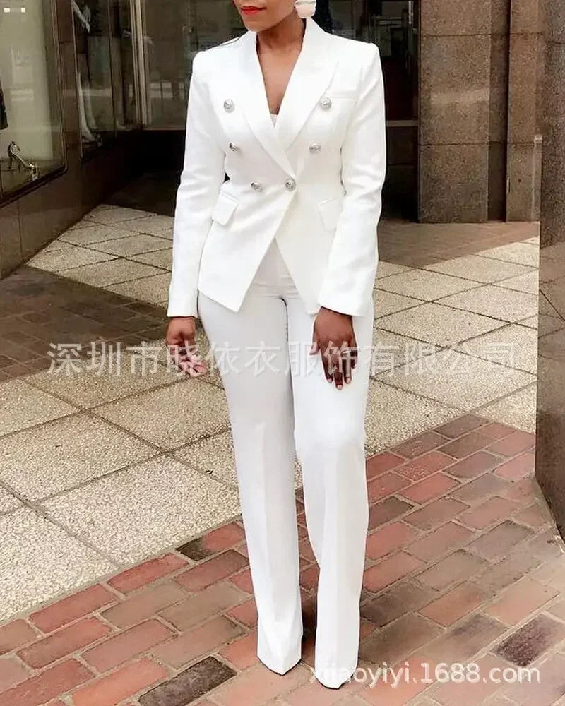 Women's White Blazer & High-Waisted Pants Set