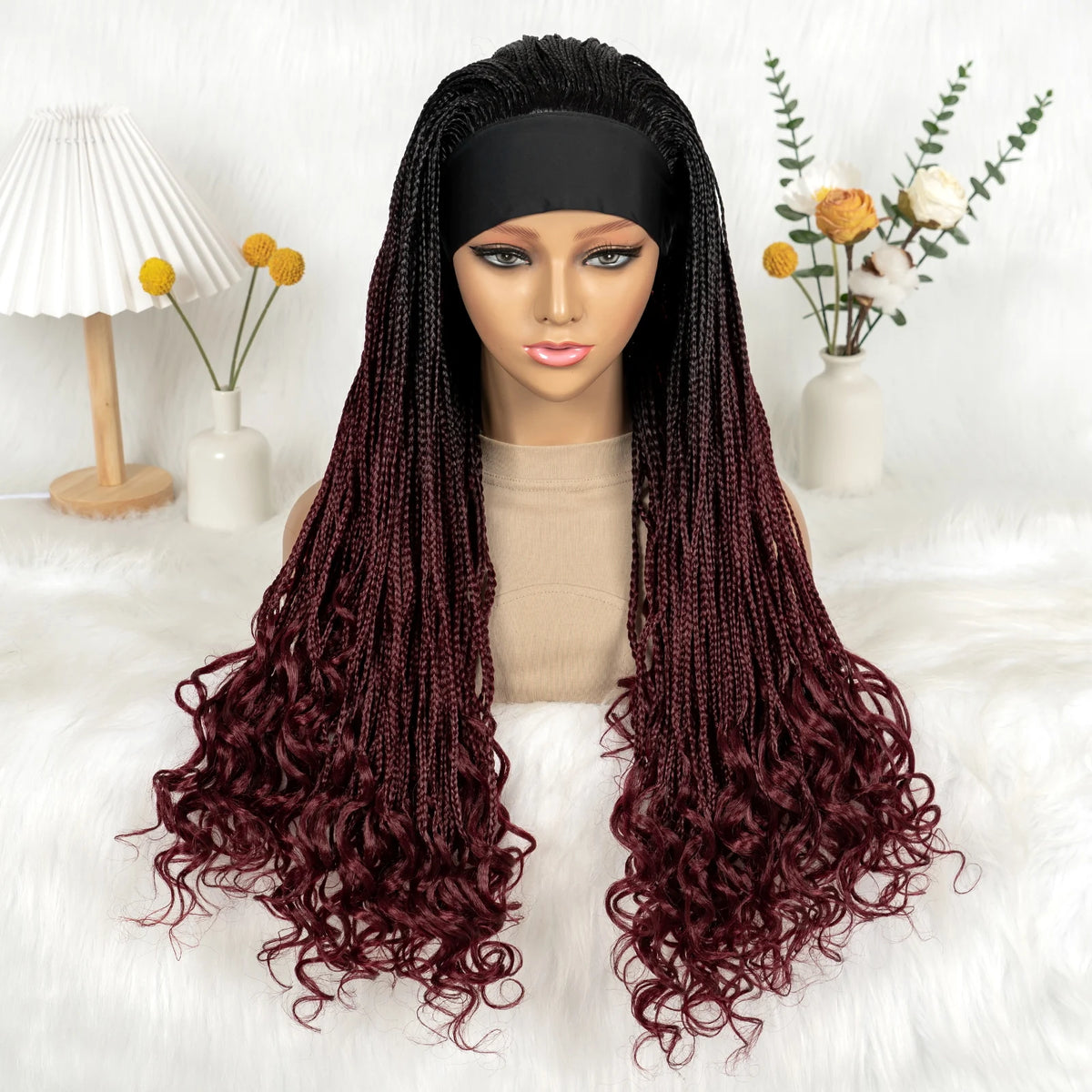 Silk Headband Wig Braided Wig with Curly Ends Headband Wig Knotless - OSASCO
