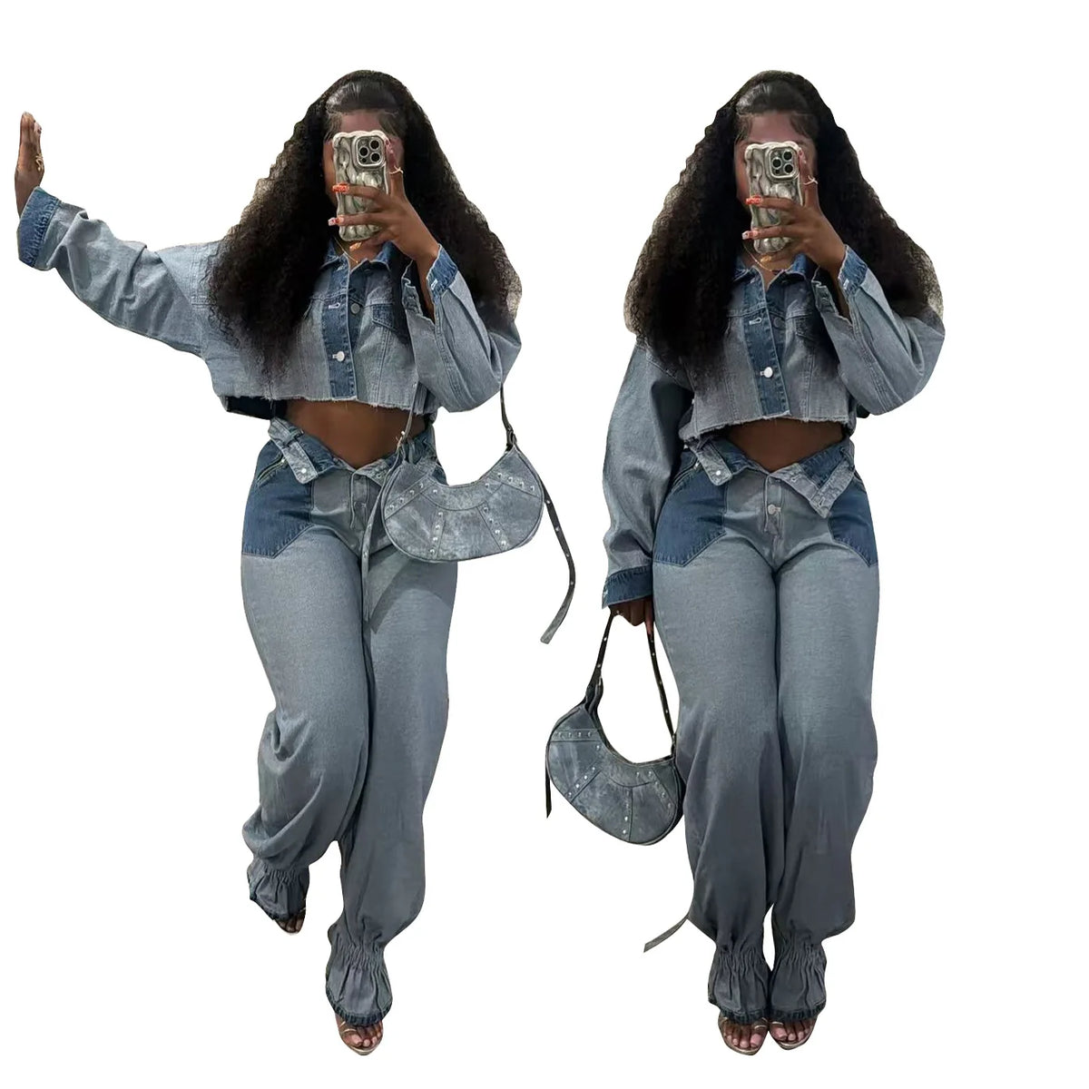 Women's Denim Jacket & Cargo Pants Set