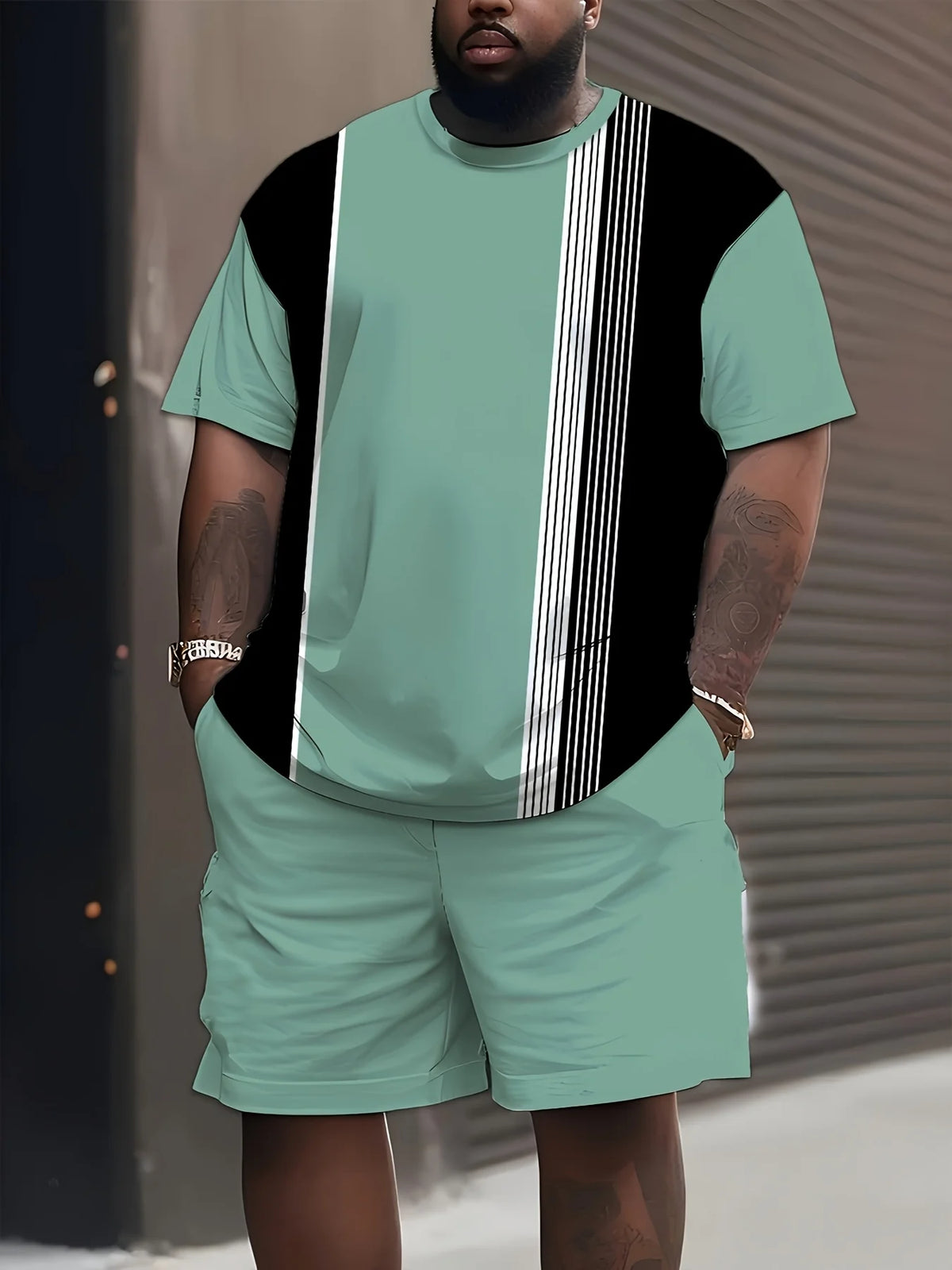 Men's Graphic Print Top & Shorts Set