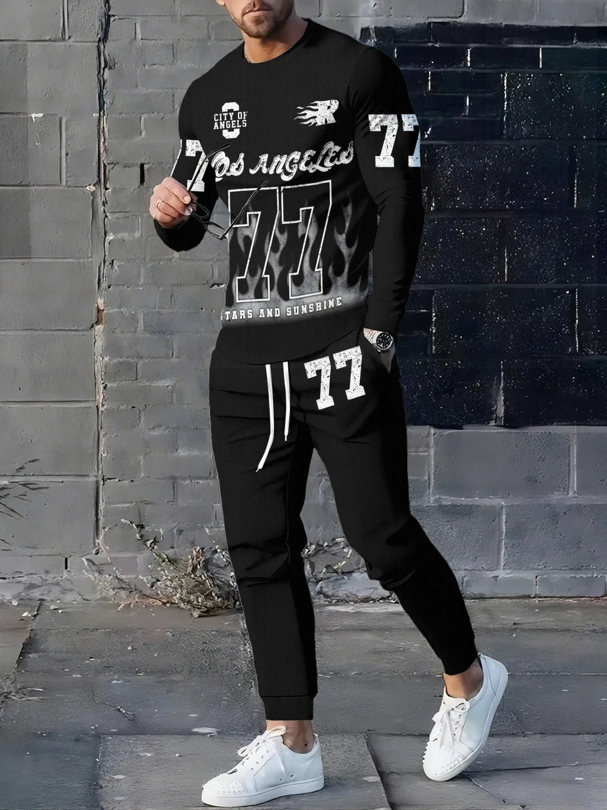 Men's Graphic Print Sweatshirt & Pants Set