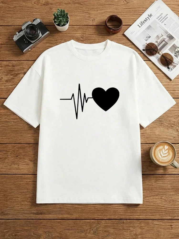 Women's Heart Print Casual T-Shirt
