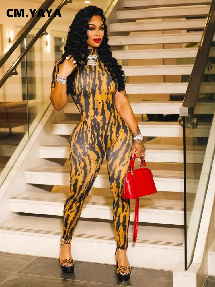 Women's Striped Short-Sleeve Fitted Jumpsuit