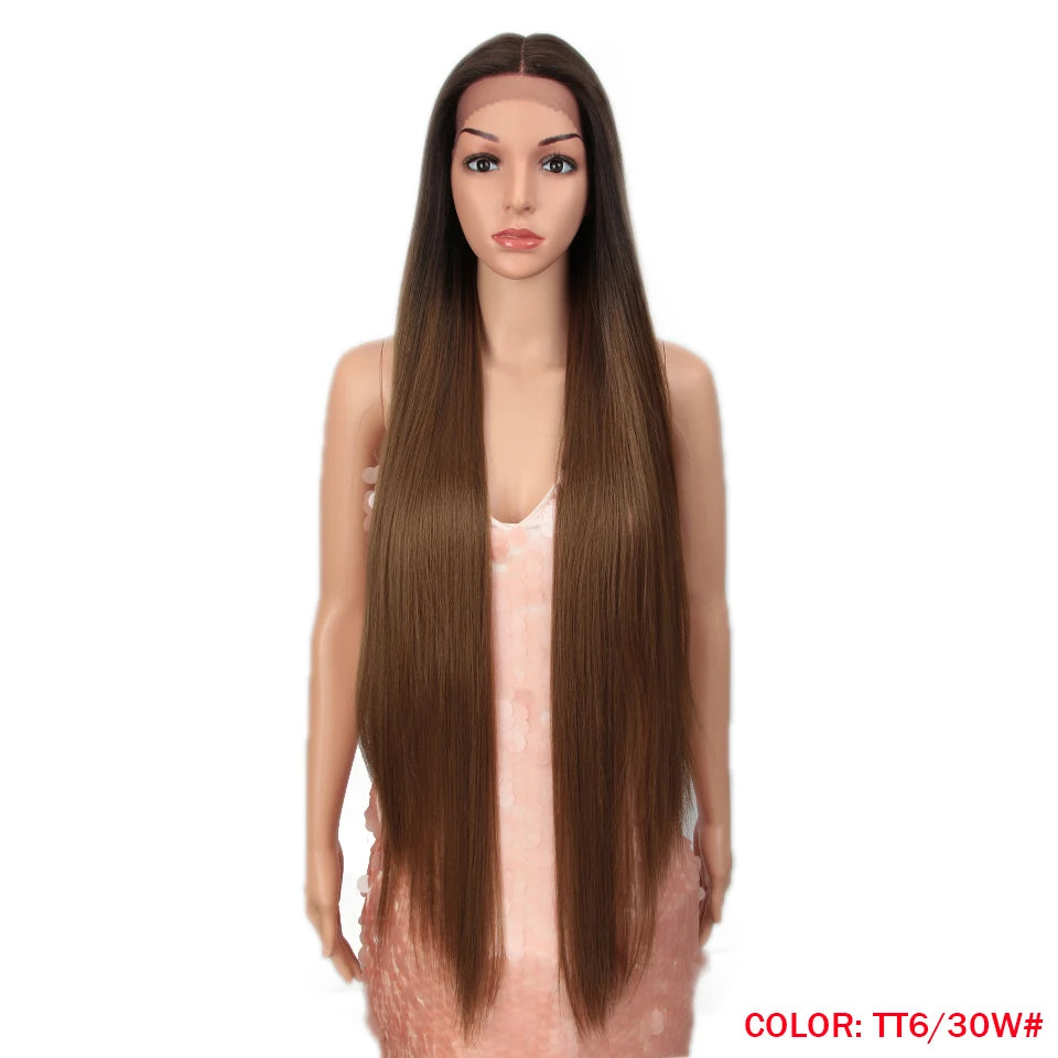 38 Inch Straight Hair Synthetic Lace Front Wig High Temperature Fiber - OSASCO