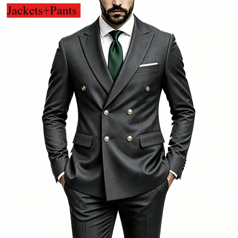 Men's Peak-Lapel Suit with Gold-Tone Buttons