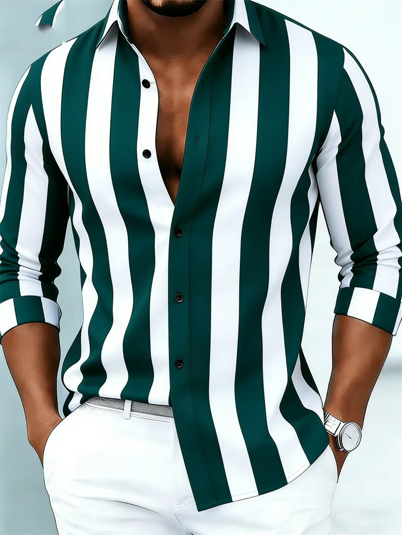 Men's Striped Long-Sleeve Casual Shirt