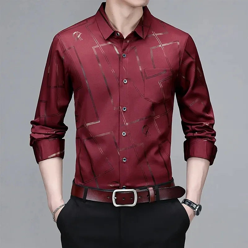 Men's Graphic Print Long-Sleeve Casual Shirt