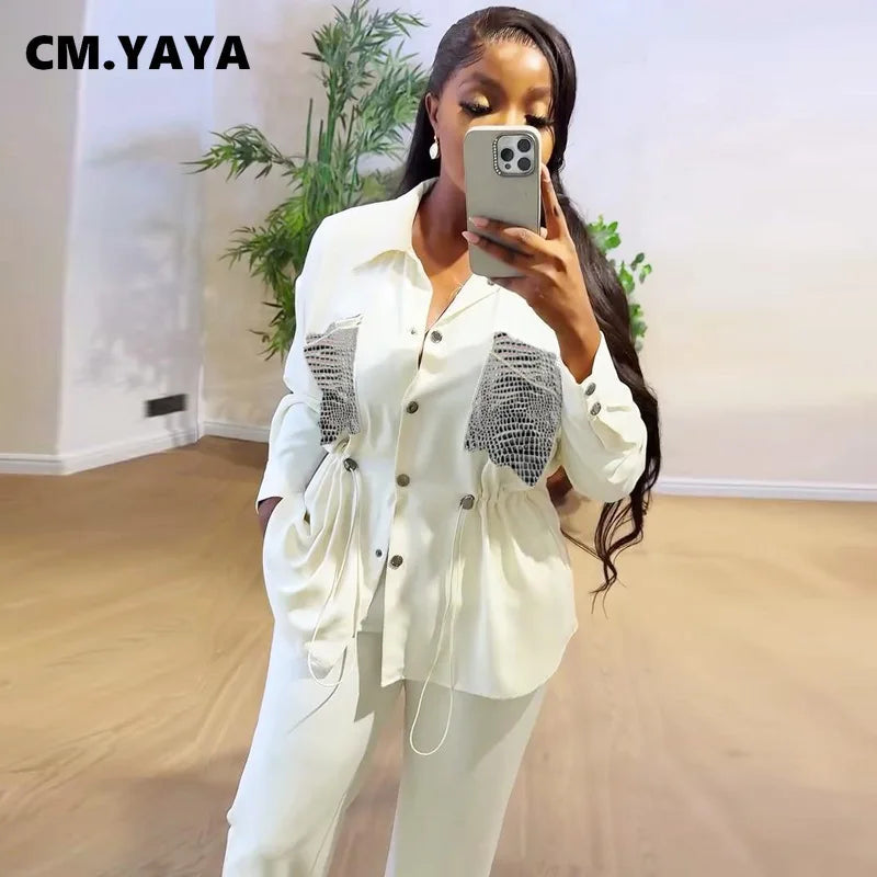 Women's Drawstring Shirt & Wide-Leg Pants Set