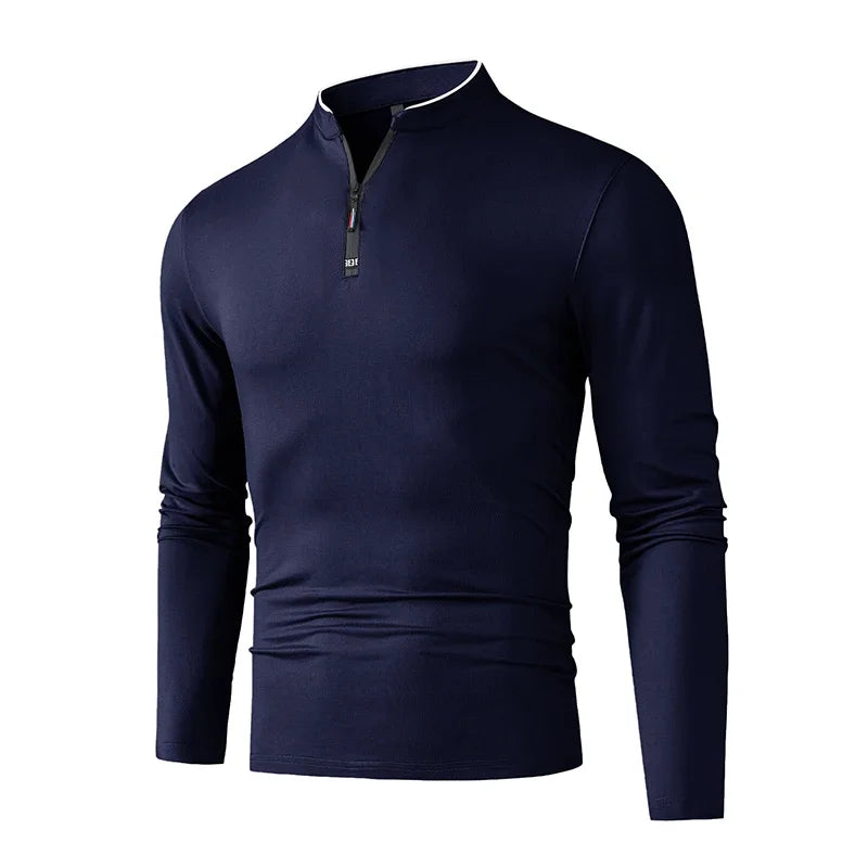 Men's Long-Sleeve Zip-Neck Polo Shirt