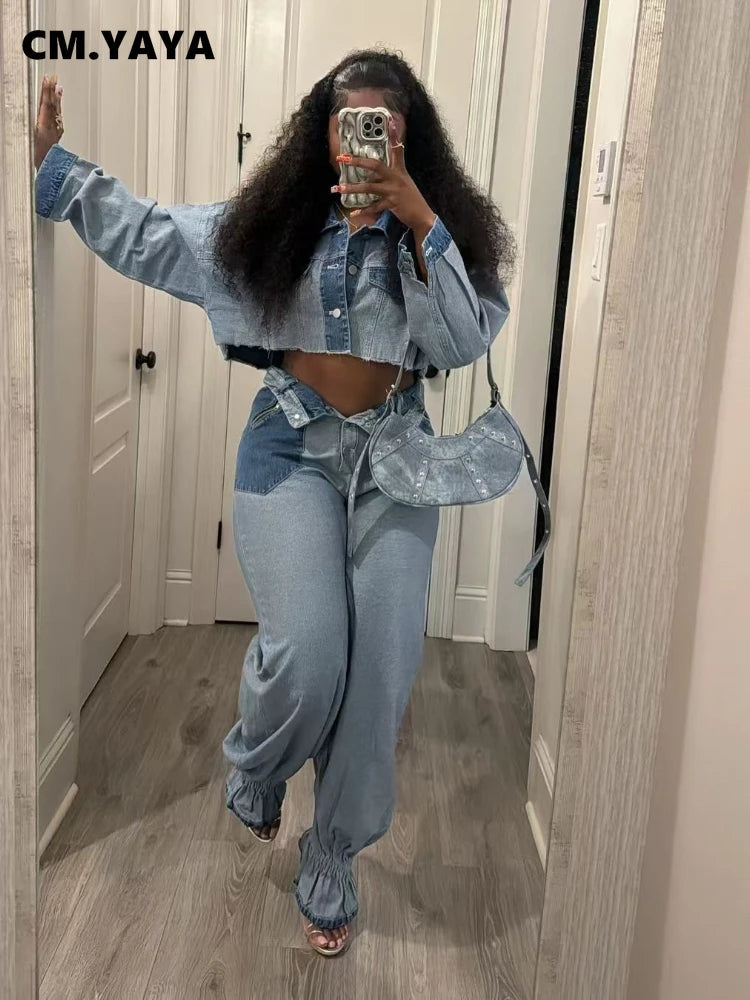 Women's Denim Jacket & Cargo Pants Set