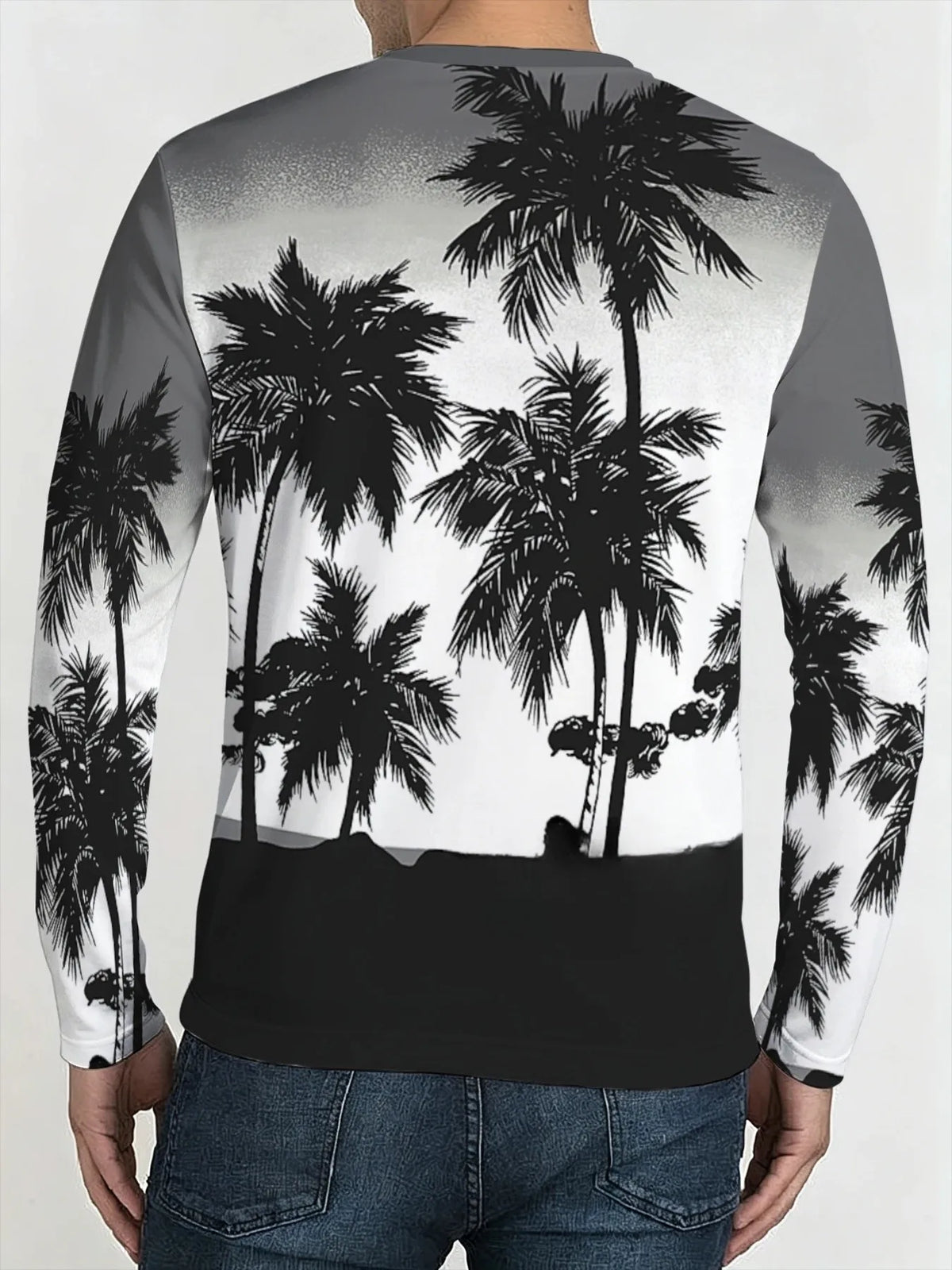 Men's Palm Tree Print Crew-Neck Sweatshirt