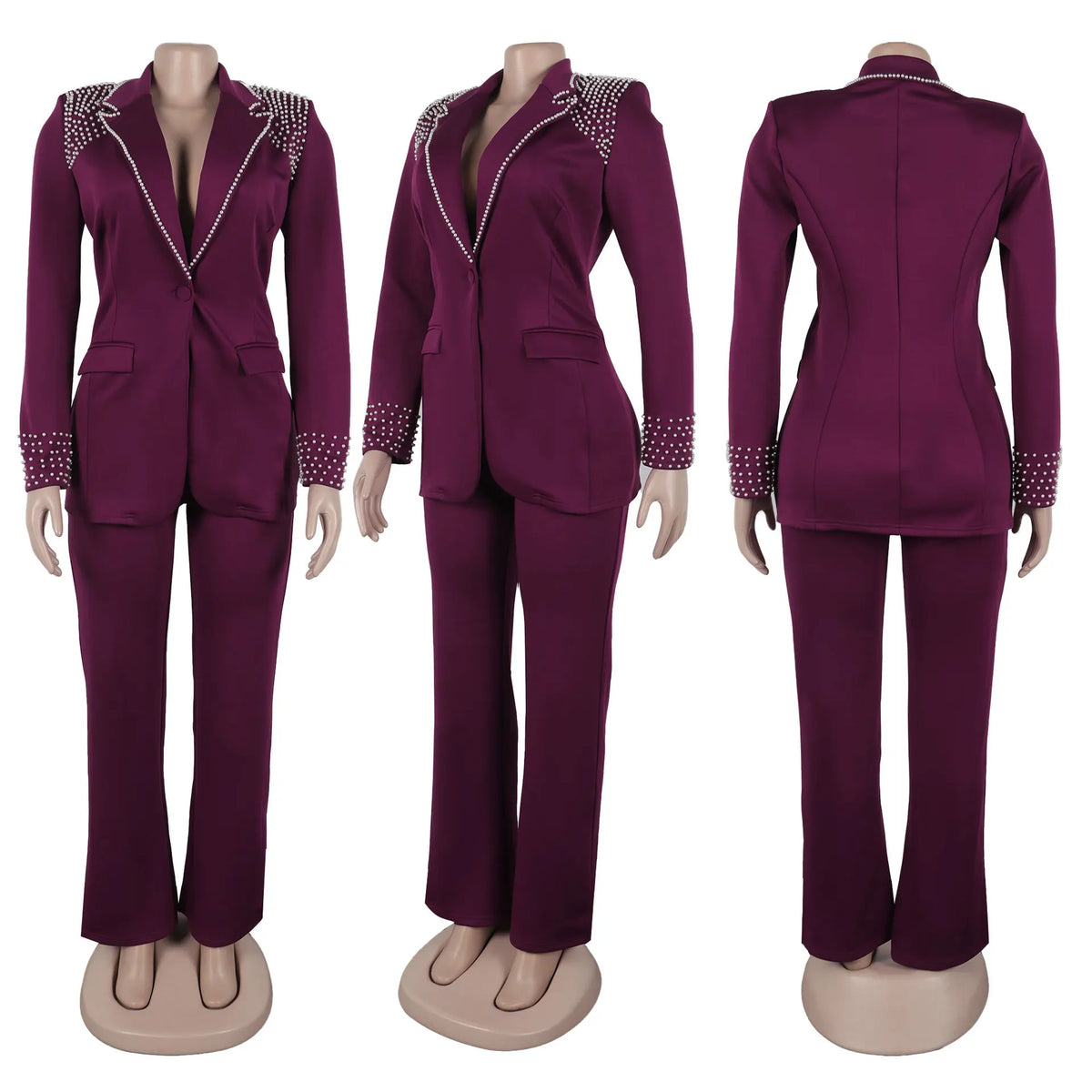 Women's Collared Blazer & High-Waisted Pants Set