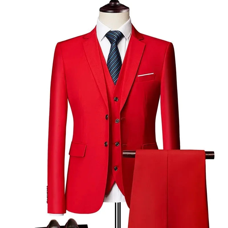 Men's Slim Fit Jacket, Vest & Trouser Set