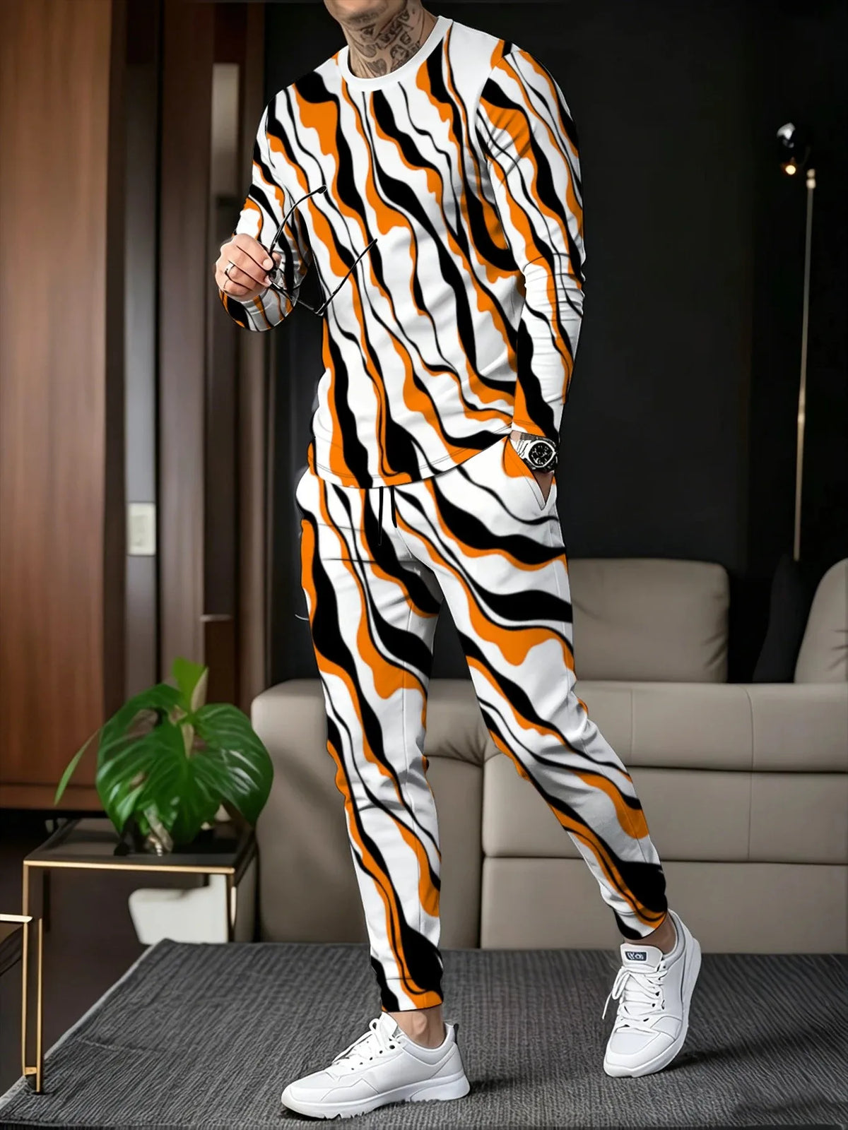 Men's Graphic Print Sweatshirt & Pants Set