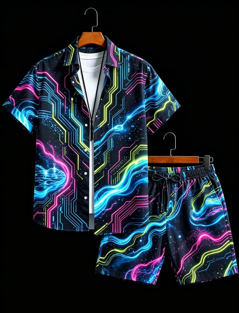 Men's Animal Print Top & Shorts Set