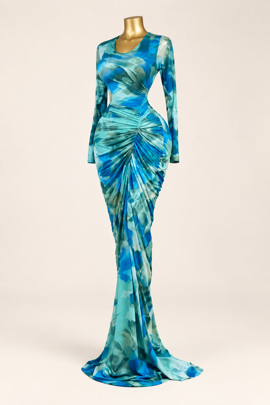 Women's Tie-Dye Ruched Long-Sleeve Dress