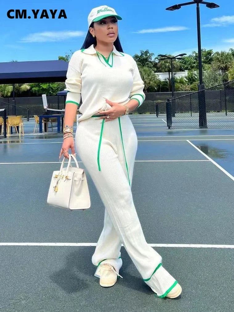 Women's Knitted Pullover & Wide-Leg Pants Set