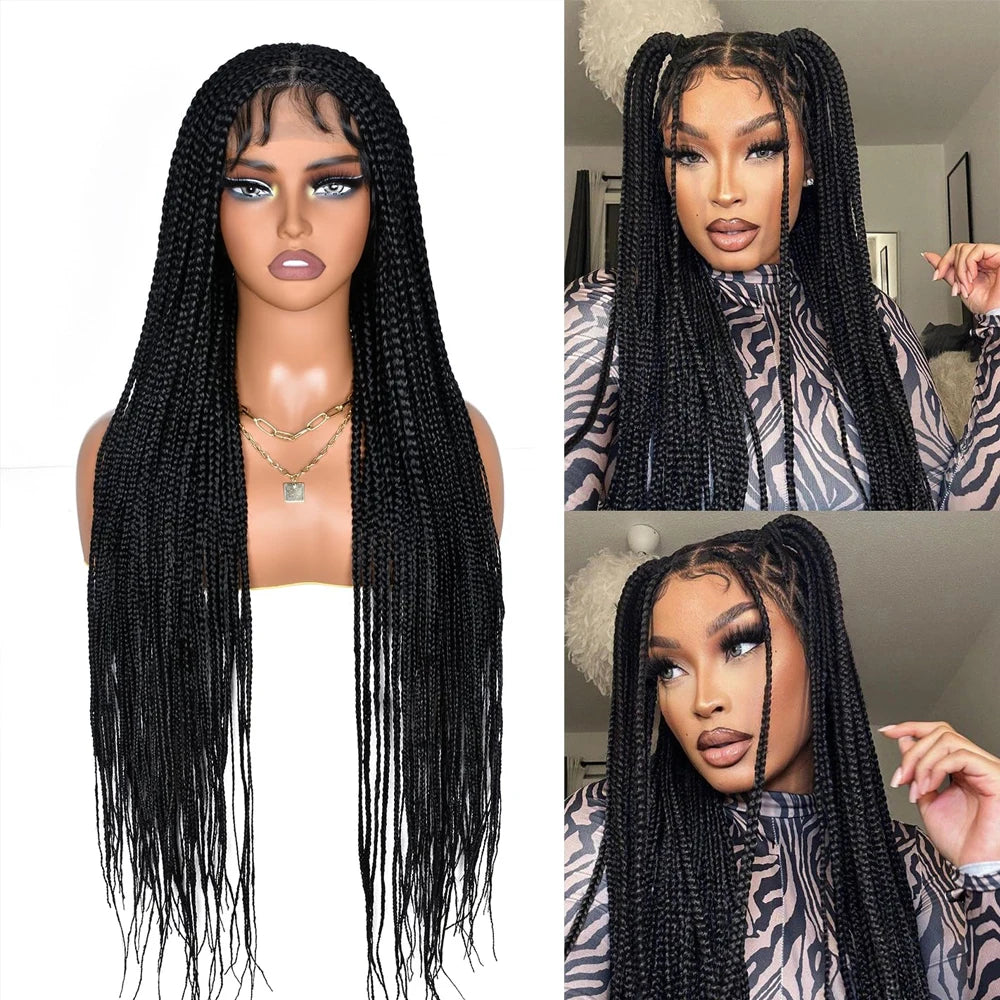 HD Full Lace Synthetic Afro Cornrow Braided Wig Knotless Box Braids - OSASCO