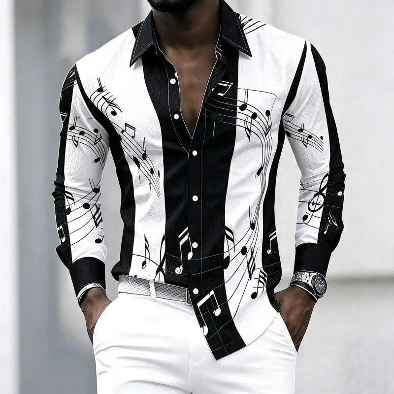 Men's Graphic Print Long-Sleeve Casual Shirt
