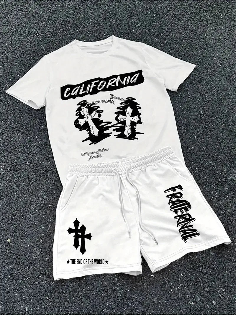 Men's Graphic Print Casual Outfit Set